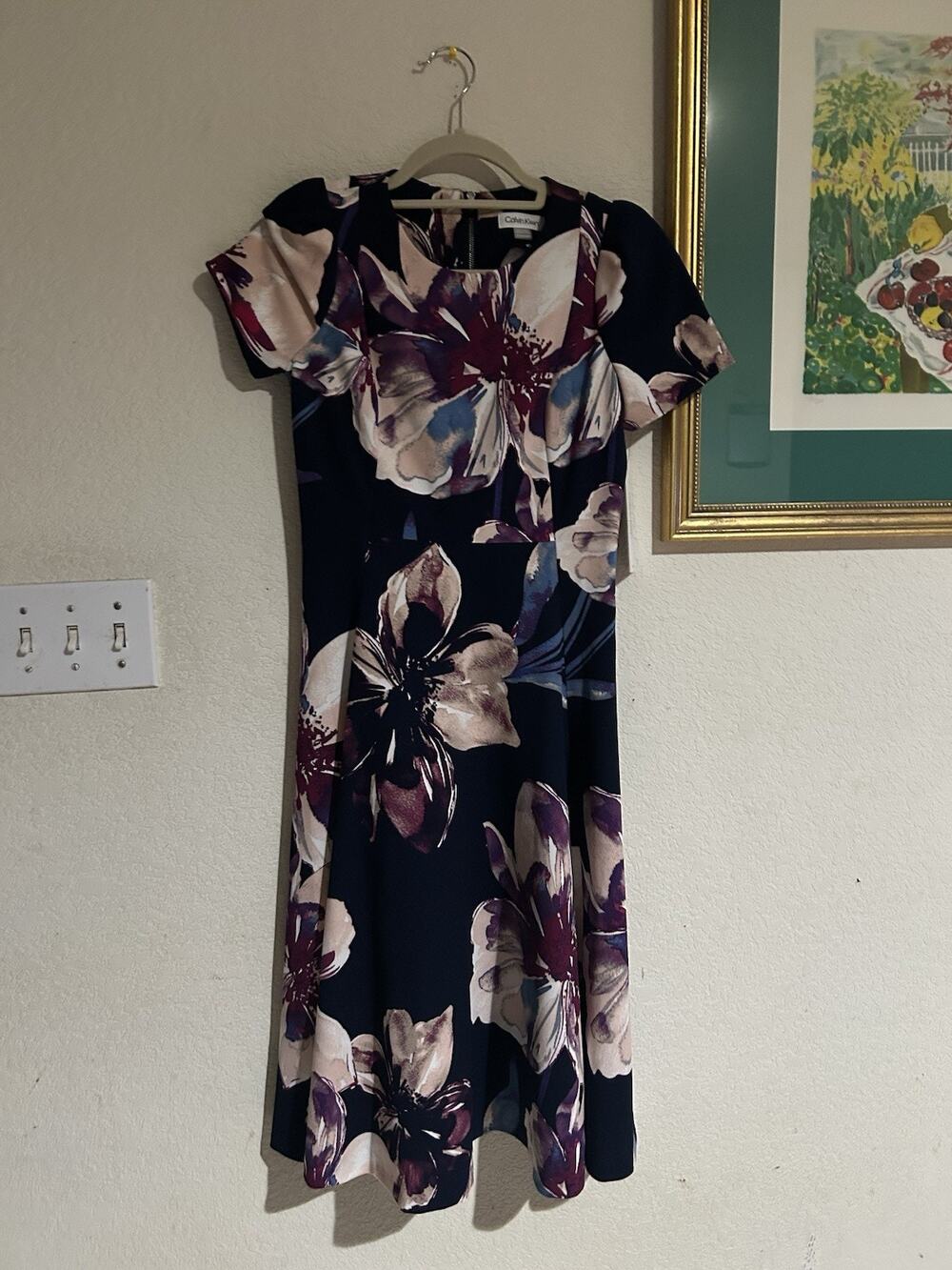 Calvin Klein Short-Sleeve Fit & Flare Floral Midi Dress Size 6P